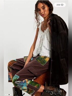Free People Denim And Bone Wildlife Patched Pants. NWT. Wildlife